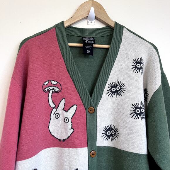 Studio Ghibli My Neighbor Totoro Panel Womens Cardigan Sweater Size M Mushroom - Picture 3 of 9